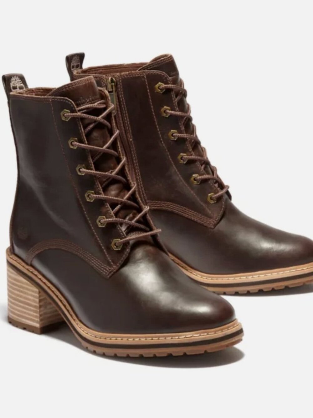 Timberland Sienna High Waterproof Leather Lace-Up Side-Zip Heeled Boots Brown